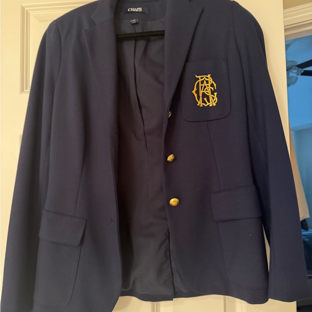 Chaps Classic Blue Blazer with Gold Buttons